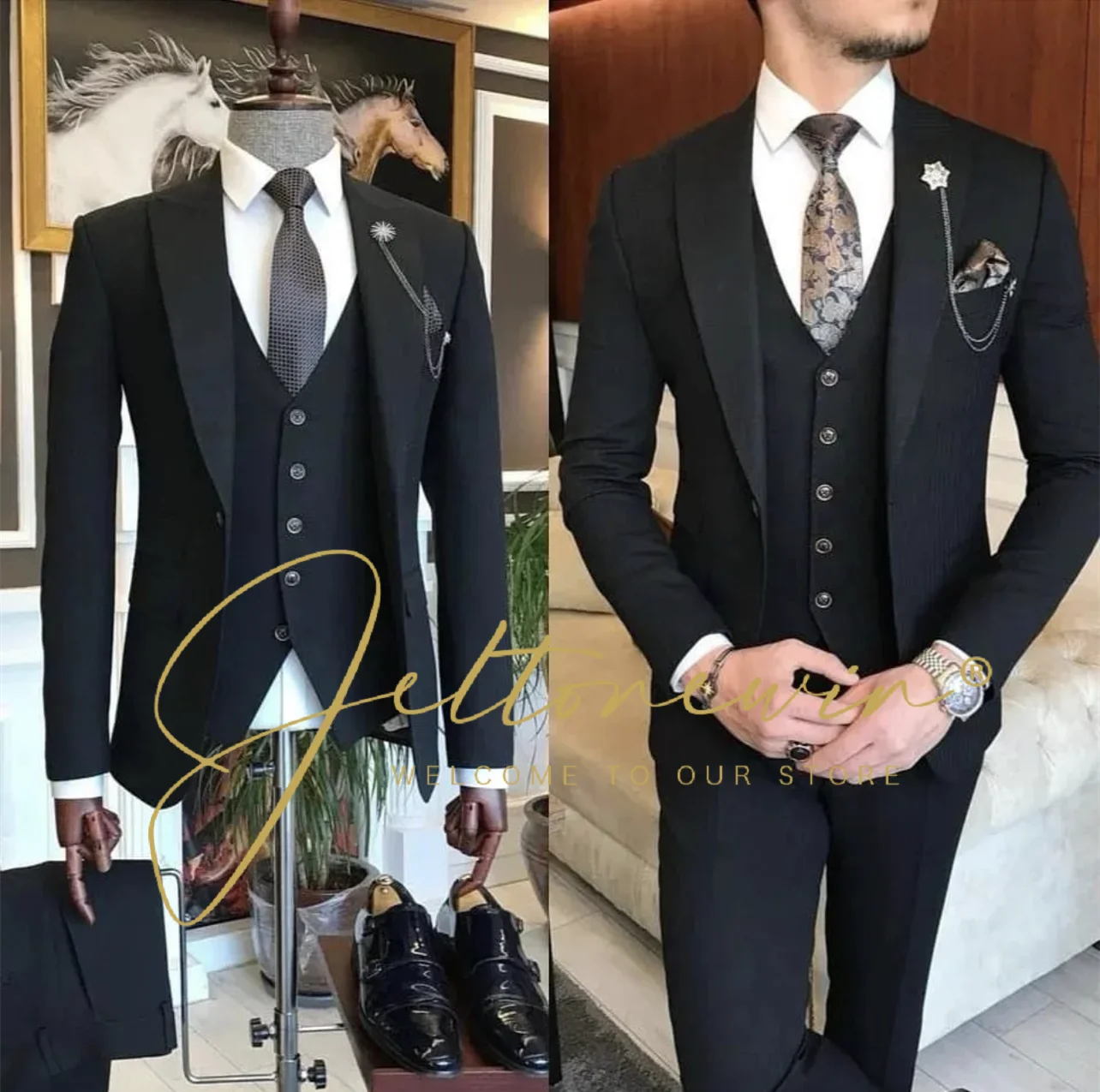 ( Jacket + Vest + Pants )Suits for Mens 2023 Casual Business Suit High-end Social Formal Suit 3 Pcs Set Groom Wedding Men костюм