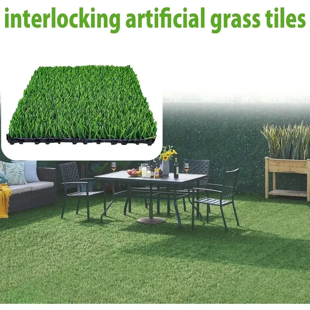 Interlocking Artificial Grass Tiles for Outdoor Decks, Balconies, and Gardens with Drainage Holes - 9 Piece Set