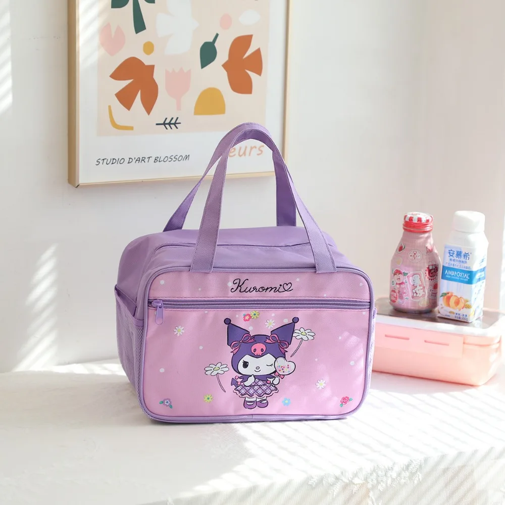 New Kawaii Sanrio Kuromi Lunch Bag Cartoon My Melody Cinnmoroll Travel Thermal Breakfast Box School Large Capacity Tote Food Bag