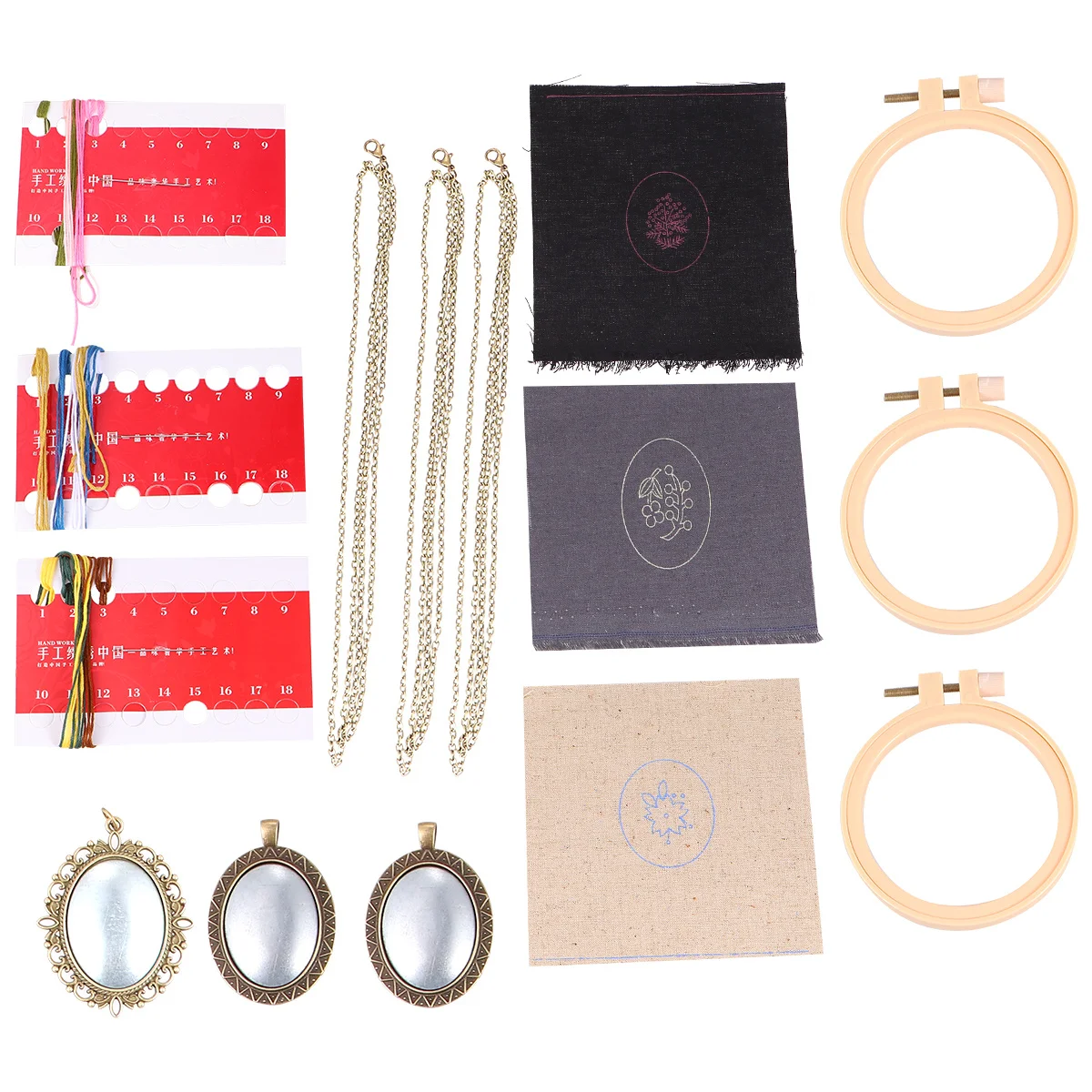 

3Set DIY Embroidery Kit Necklace Pendant Craft Tools Cross Stitch Thread Base Pattern Cloth for Handmade Gifts