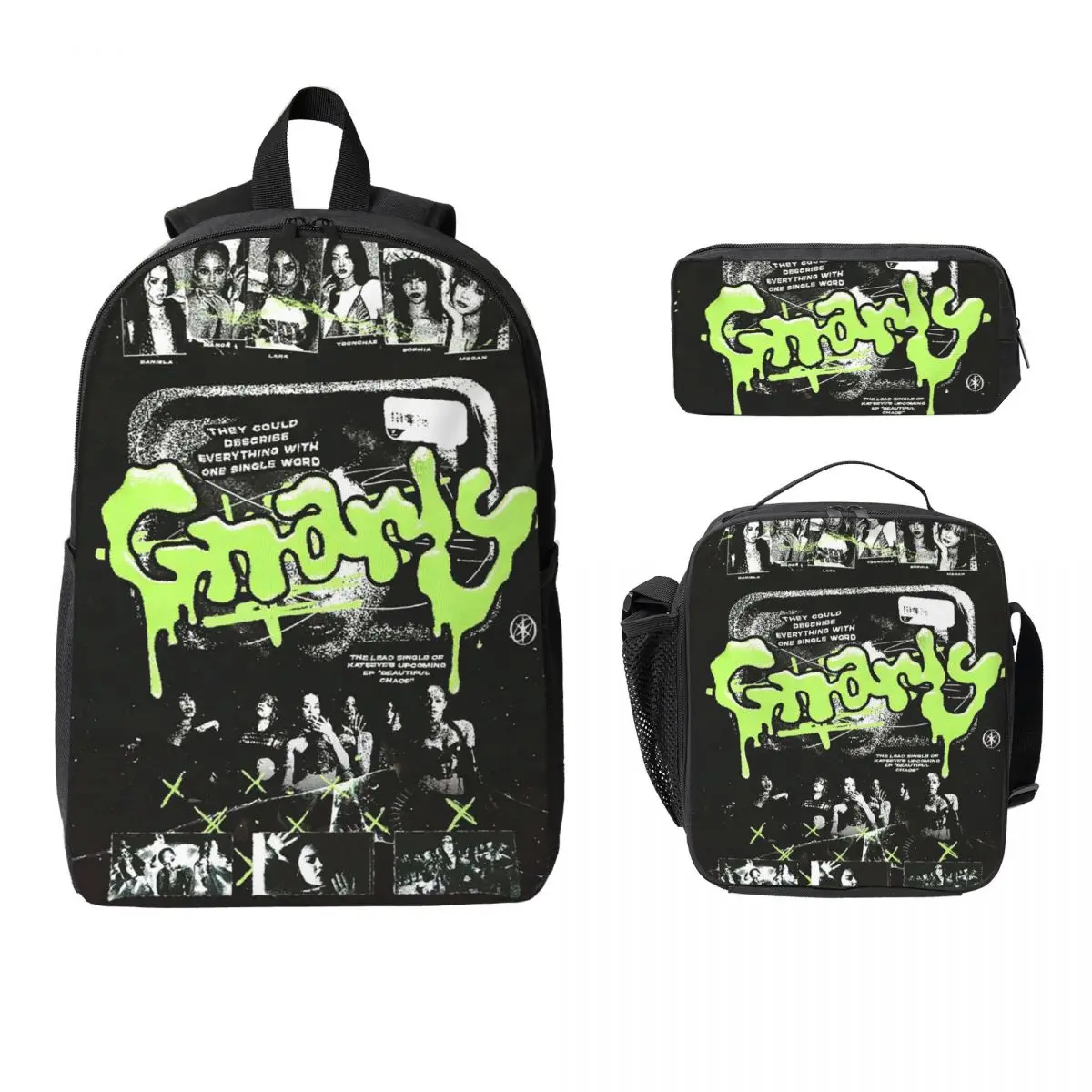 Korean Style KATSEYE Gnarly Backpack Boys Girls BookBag School Bag Laptop Shoulder Bags 3ps Insulated Lunch Bag Pencil Case