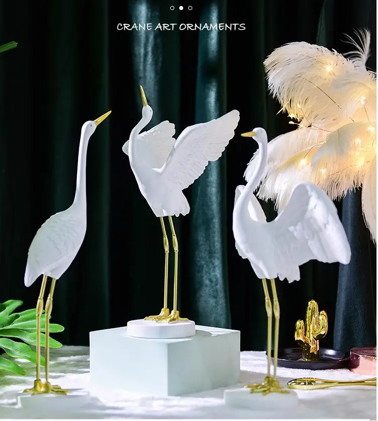 Chinese Resin Crane Zen Ornaments Home Livingroom Table Sculpture Crafts Entrance Accessories Porch Hotel Figurines Decoration