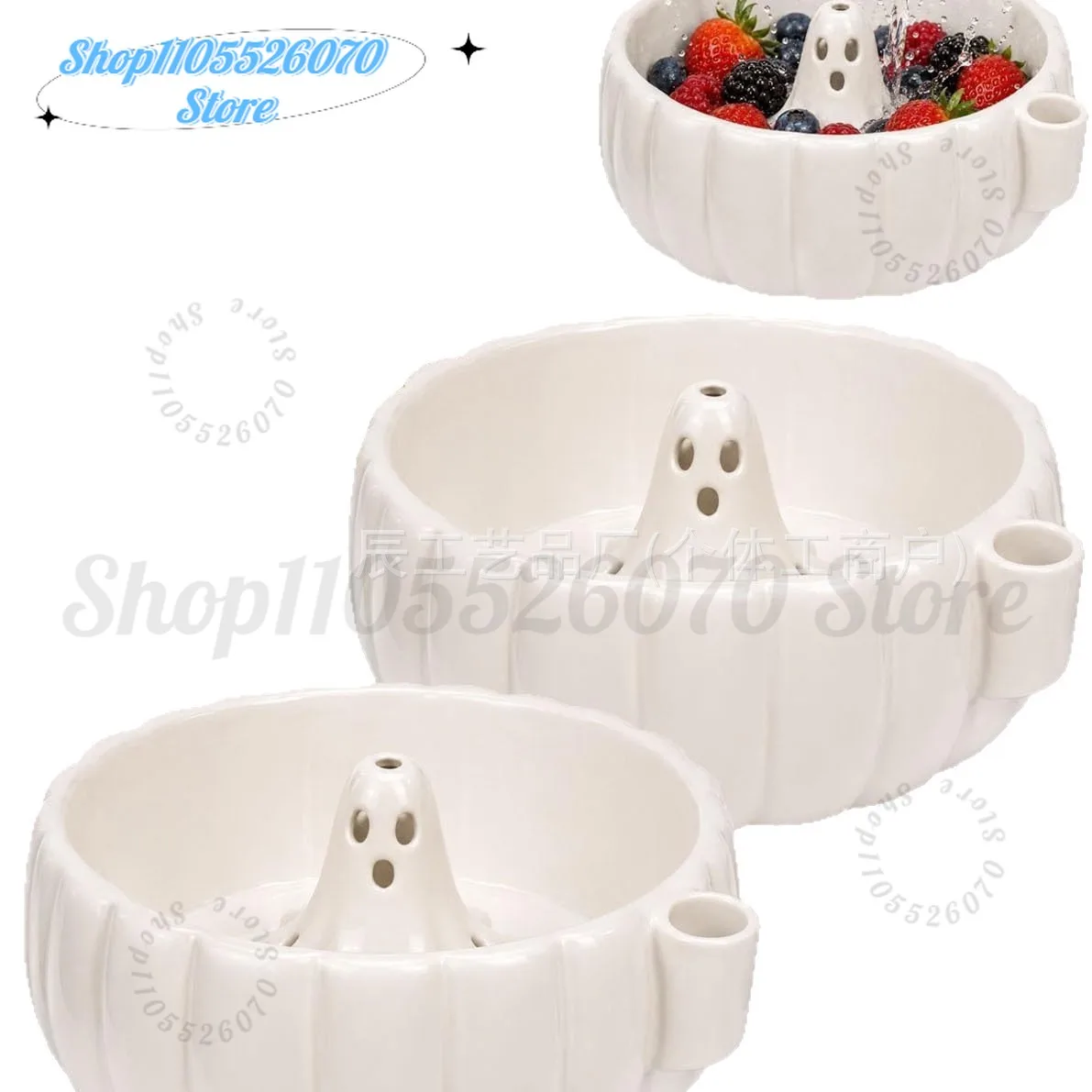 2026 Halloween Ghost Pumpkin Swirl Berry Washing Bowl 3D Printed Self Spinning Fruit Colander Kitchen Decor