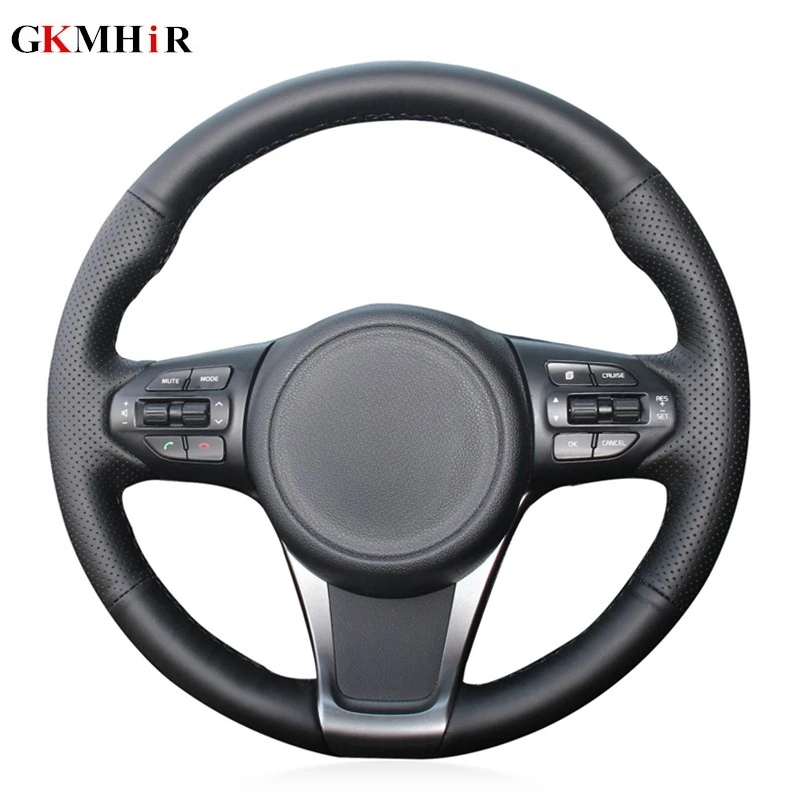 DIY Hand-stitched Black Artificial Leather Car Steering Wheel Cover for Kia Sedona 2015-2019 Sorento 2015-2018