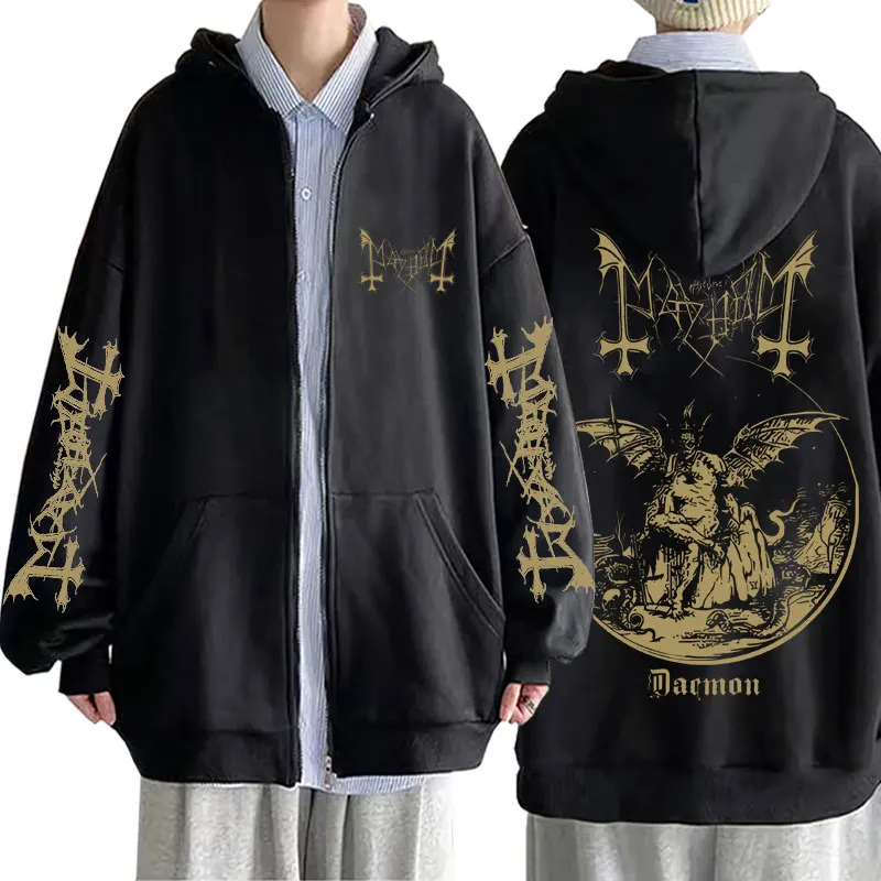 

Death Black Metal Rock Band Mayhem Zipper Hoodie Men Women Vintage Gothic Oversized Zip Up Jacket Fleece Cotton Zip Up Hoodies