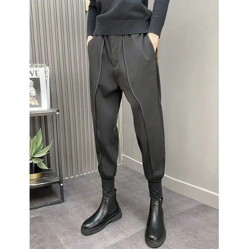 

Elegant Casual Pants Men Korean Fashion Slim Formal Trousers Male Solid Color Dress Pants Classic Harem Long Trousers L118