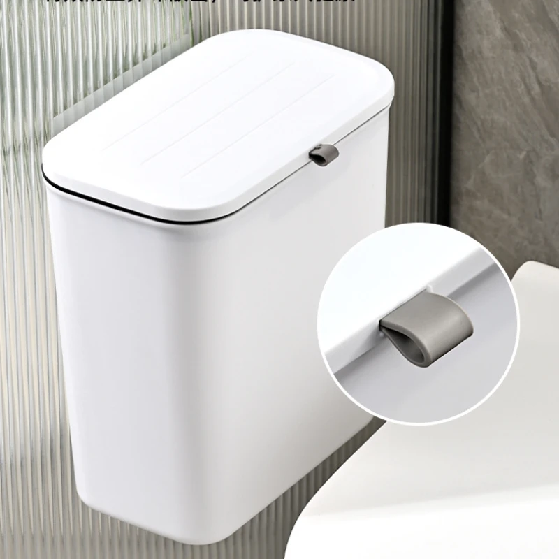 Wall Mounted Trash Can with Lid Hanging Plastic Waste Bin for Bathroom Kitchen Cabinet Door Household Garbage Container