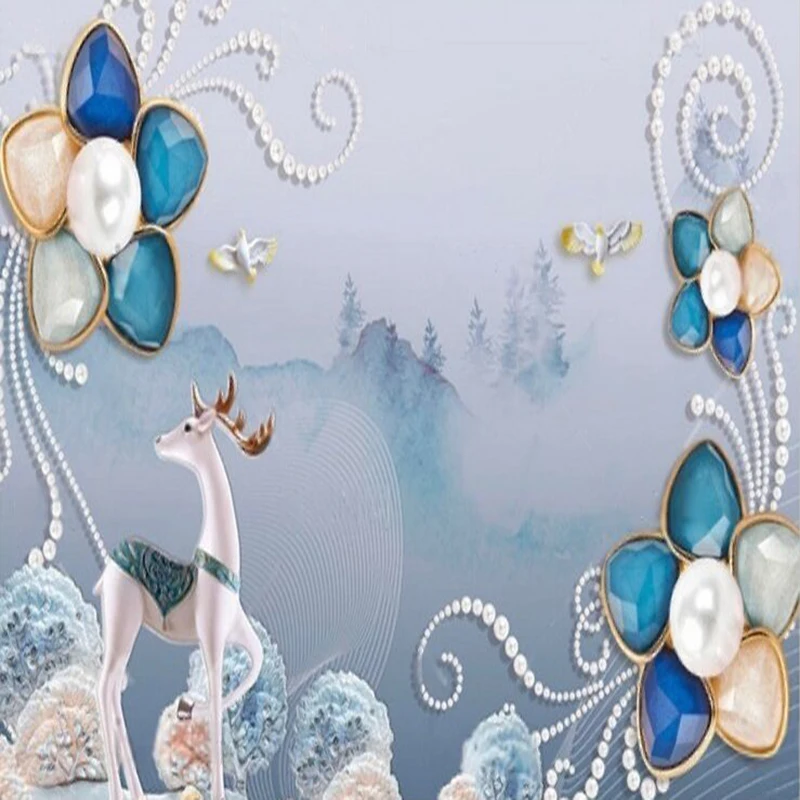 جدارية مخصصة ثلاثية الأبعاد زهرة CAI لو مجوهرات تلفزيون فاخر غرفة نوم المنزل حائط الخلفية #1