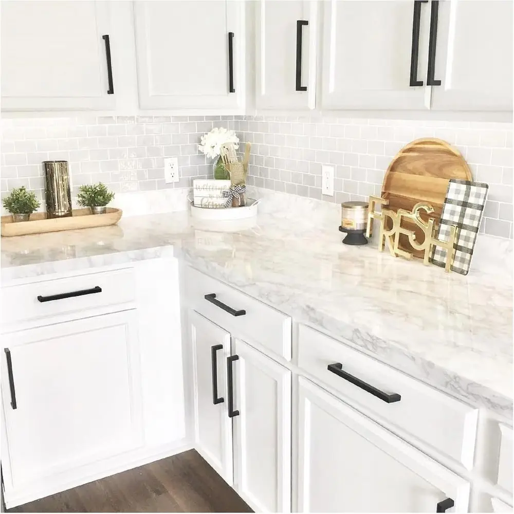 

36 x 72 Premium White Marble Vinyl Laminate Countertop Cover with Peel and Stick Waterproof Adhesive Backsplash (6ft)