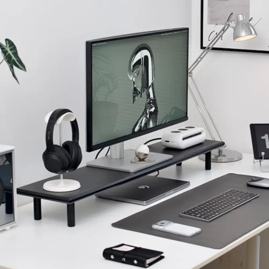 Bamboo Dual Monitor Stand Riser with Underneath Storage Ergonomic Desk Shelf Supports PC Computer Monitor Printer TV for Home O