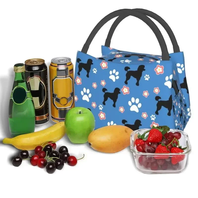 

Изготовленная на заказ черная сумка для обеда с собакой-пуделем, женские теплые изолированные коробки для завтрака-холодильника для работы, пикника или путешествий