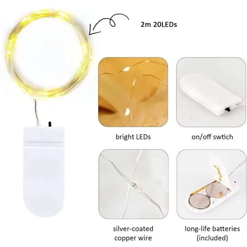 ABYN-LED Fairy Lights, Battery Operated String Lights LED Ultra Thin Copper Wire Mini Fairy Lights For DIY Home