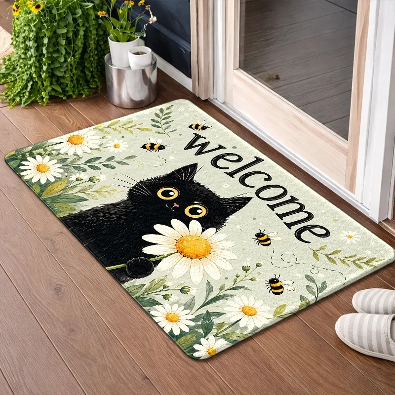 Tropical Foliage Cluster Welcome Doormat Monochrome Green Non Slip Rug Modern Entryway Decor Mat