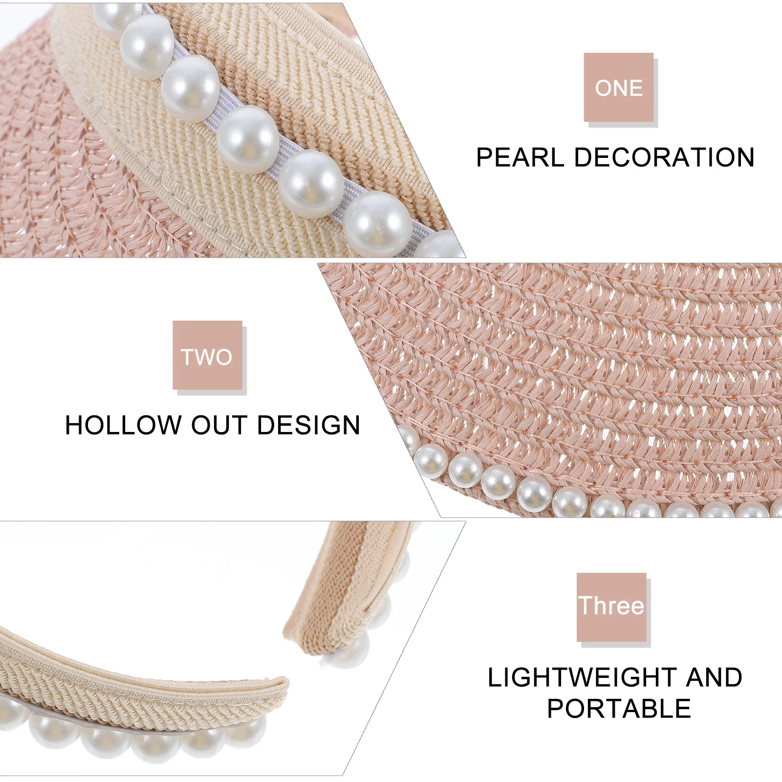

Sun Hats for Women Summer Wide Brim Straw Pearl Embellished Hollow Out Fashionable Uv Protection Sun Visor Hat for Beach