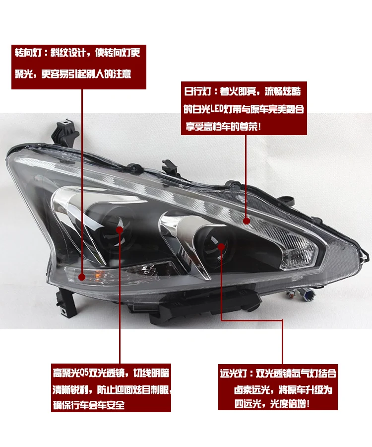 Автомобильный бампер altima, фара для Nissan Teana, фара 2013 ~ 2015y, светодиодные DRL, автомобильные аксессуары, HID ксенон для противотуманных фар