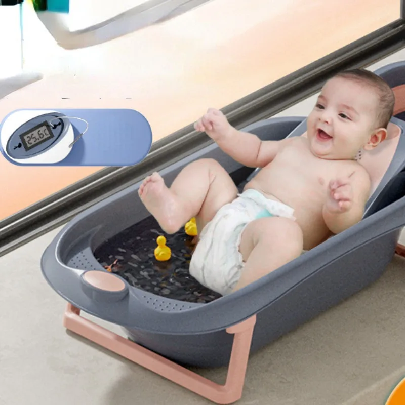 Children Baby Bathtub 0-6 Years Foldable Intelligent Temperature Monitoring Stable Support Bathing Comfort Folding Bath Tub