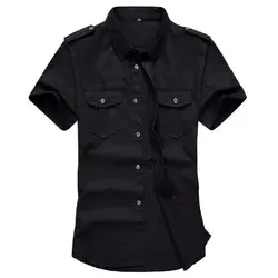 Military Shirt Men's Shirts Casual Style Fashion Clothing Cotton Short Sleeve Retro Vintage Solid Black Simplicity Drop Shipping