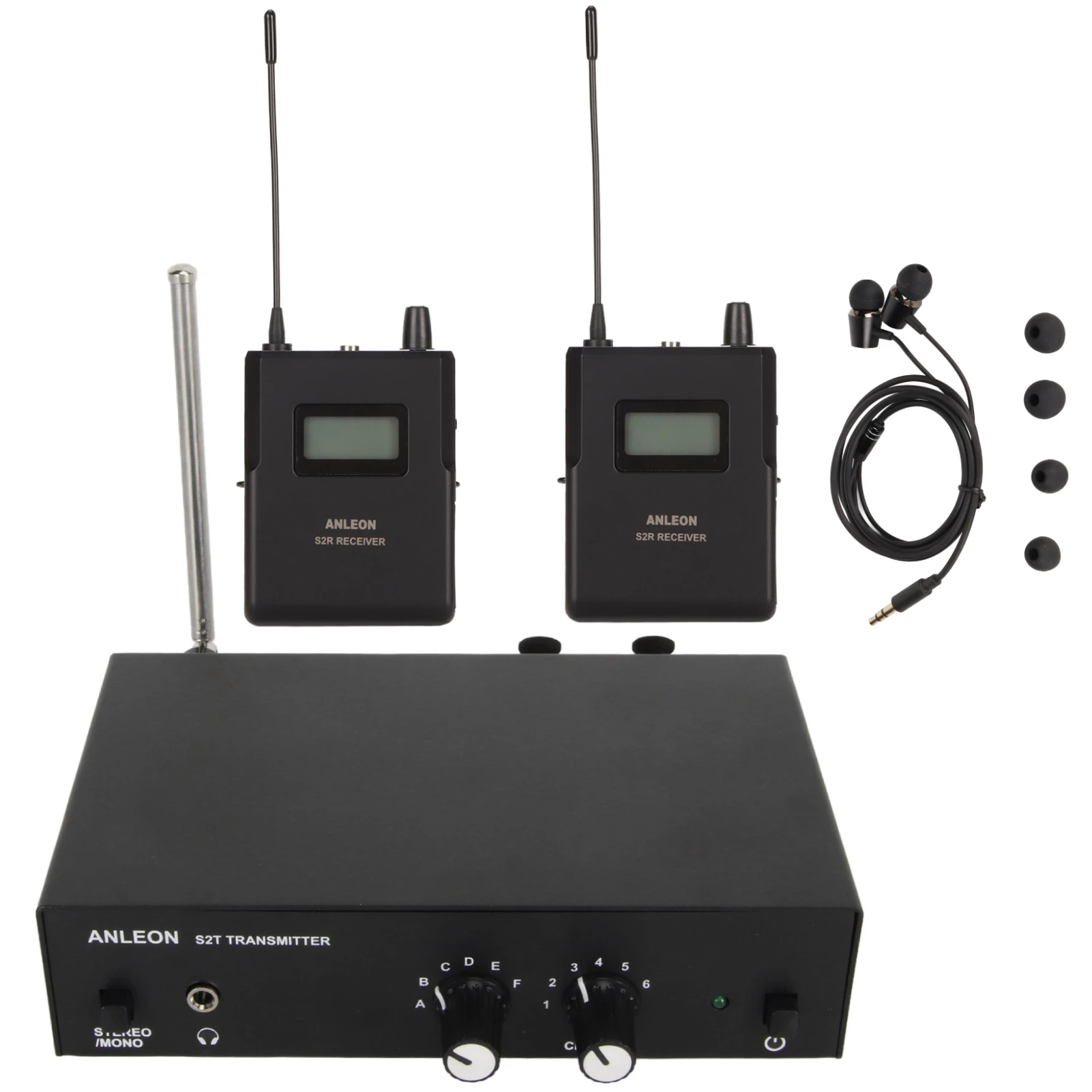 For ANLEON S2 Stereo Wireless Stage In-Ear Monitor System 670-680MHZ 526-535MHZ Professional Ear Return System with 2 Receivers