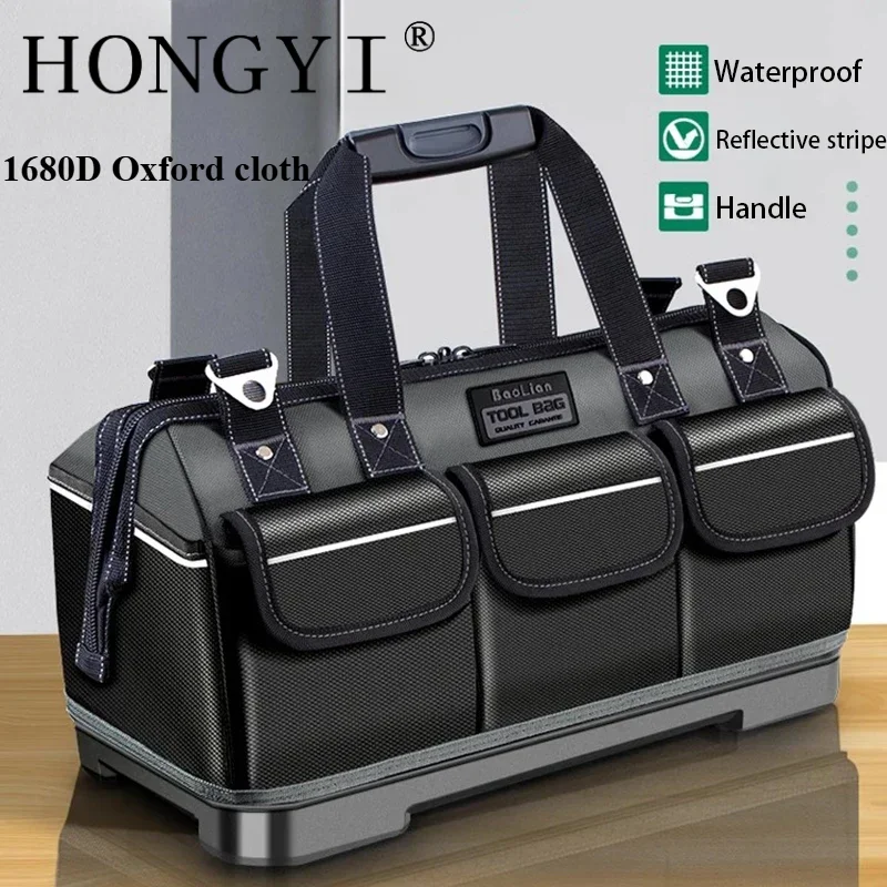 1680D Oxford Cloth Tool Bag Waterproof Wear Resistant Work Toolkit Multifunctional Electrician Professional Organizer Tool Bag