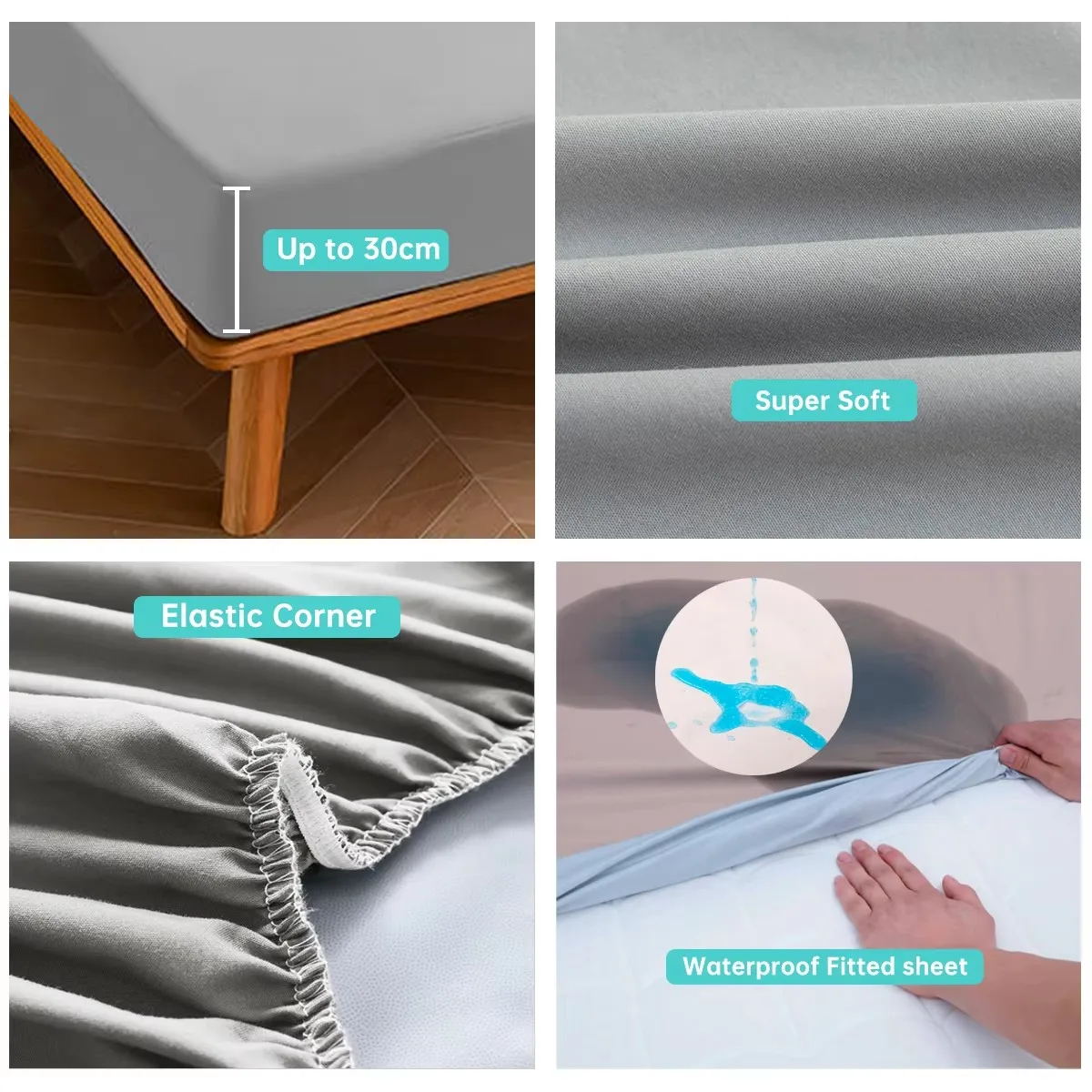 غطاء وسادة مرتبة مقاوم للماء قابل للتنفس وقابل للغسل مفارش سرير صحية مضادة للبكتيريا ومضادة للعث ملاءة سرير مزدوجة 160x200