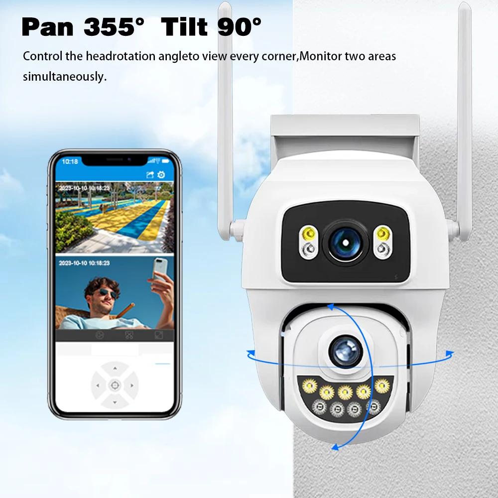 10MP 4K Wifi Camera PTZ Dual Screen Ai Human Detection Auto Tracking Outdoor Onvif CCTV Security Surveillance Camera HiEasy App