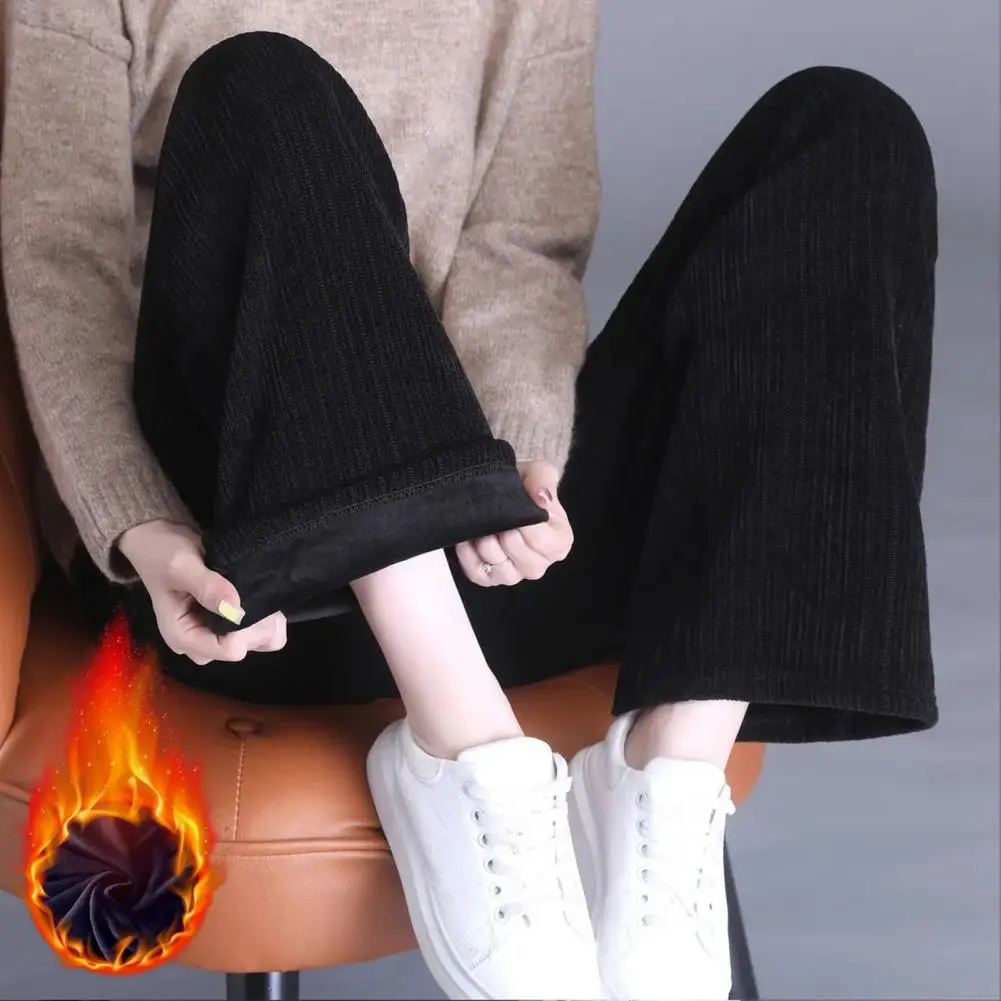 Thick And Flannel Wide Leg Women Pants High Waist Drooping Feeling Straight Leg Pants Winter Pants Velvet Lining Trousers 80%