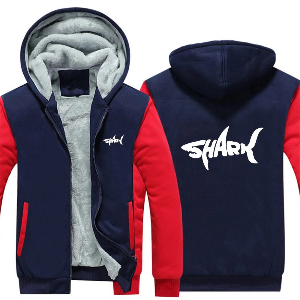 

Fashion Thicken Hoody Street Zipper Warm Clothing Hoodies Shark pattern Logo Print Comfortable Sport Men Sweatshirt Coat