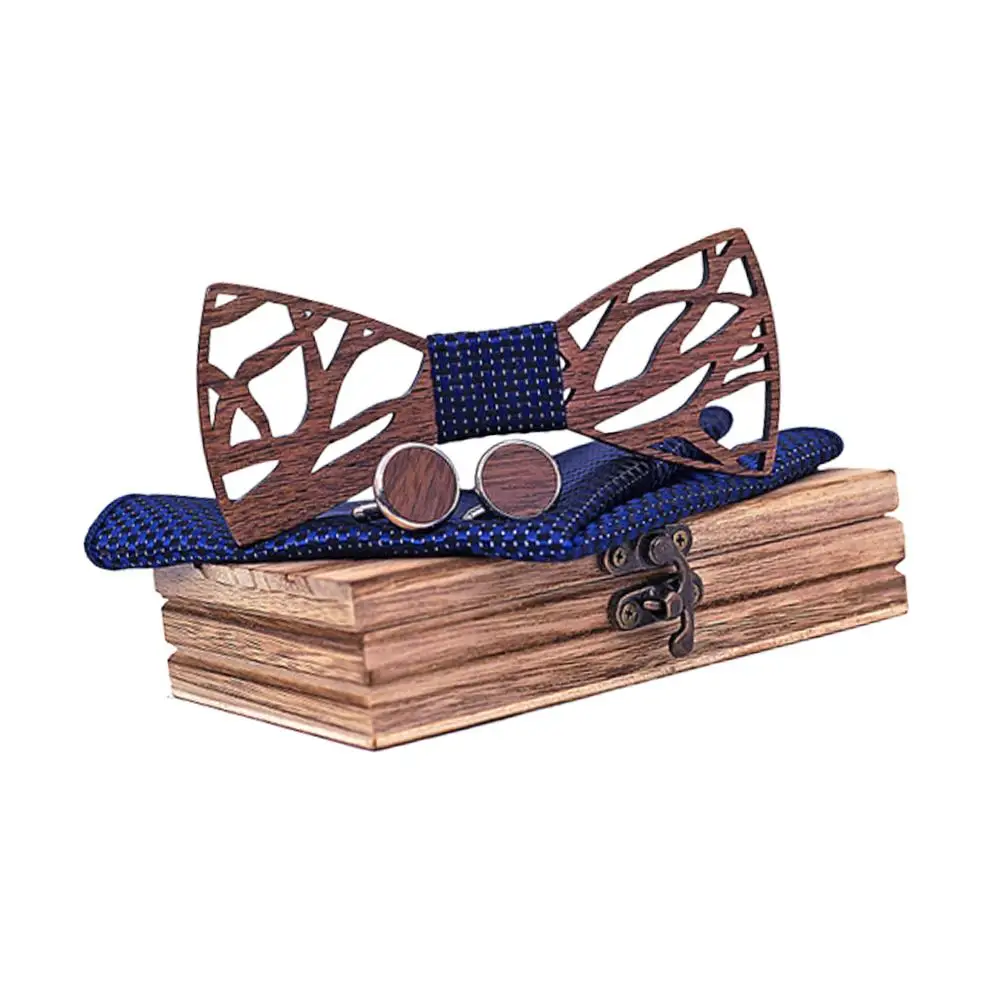 

4 Pcs Wedding Wooden Bow Tie Men Hollow Vintage Gift for Anniversary Birthday Party Groom Decor Accessories Set