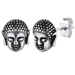 Fashion Stainless Steel Buddha Head Stud Earrings for Men Women Dainty Amulet Accessaries Hot Sale Birthday Party Jewlery Gifts