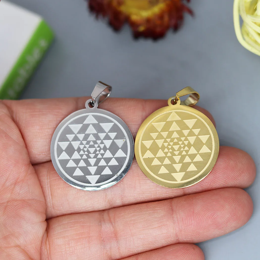 2Pcs/lot Sri Yantra Symbol Pendant DIY Necklace Bracet Supplies Stainless Steel Charms Jewelry Making Finding Accessories