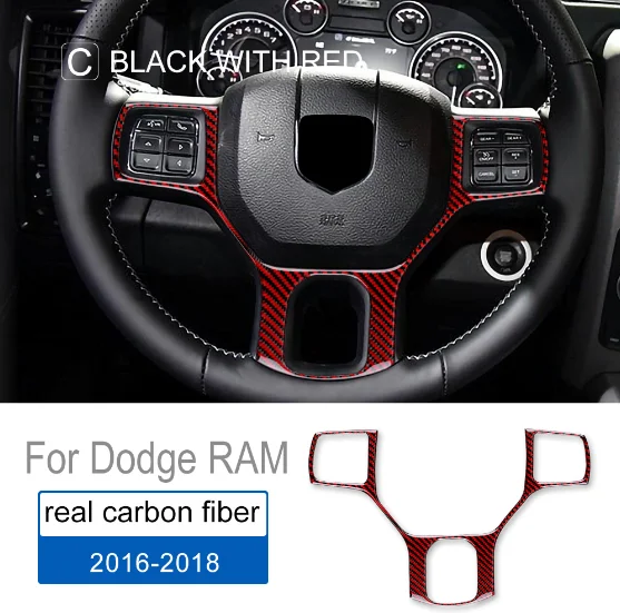 

Carbon Fiber Steering Wheel Button Frame For Dodge Ram 2016-2018 Real Sticker Trim Interior Accessories Decoration Upgrade