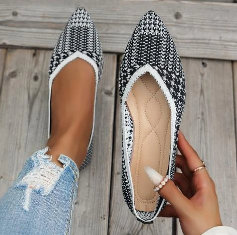 

Colors Stretch Fabric Shoes Woman Knitted Loafers Breathable Checkered Flats Ladies Ballerinas Mocasines Femme Polyester Shoe