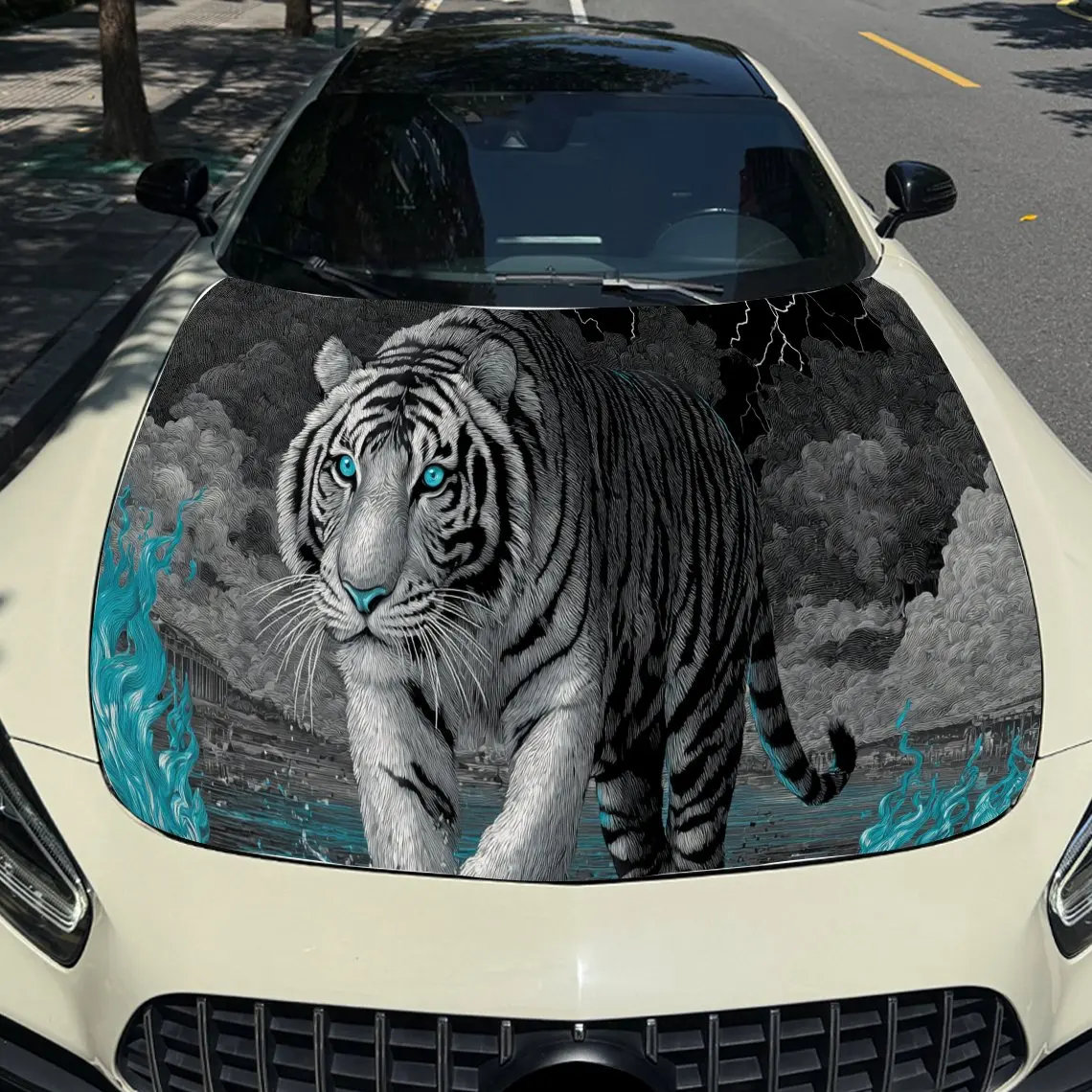 

Синие глаза, тигр, наклейка на капот автомобиля, ПВХ, самоводонепроницаемая палочка, яркие автомобильные внешние аксессуары, декор, защитный подарок для любителей автомобилей