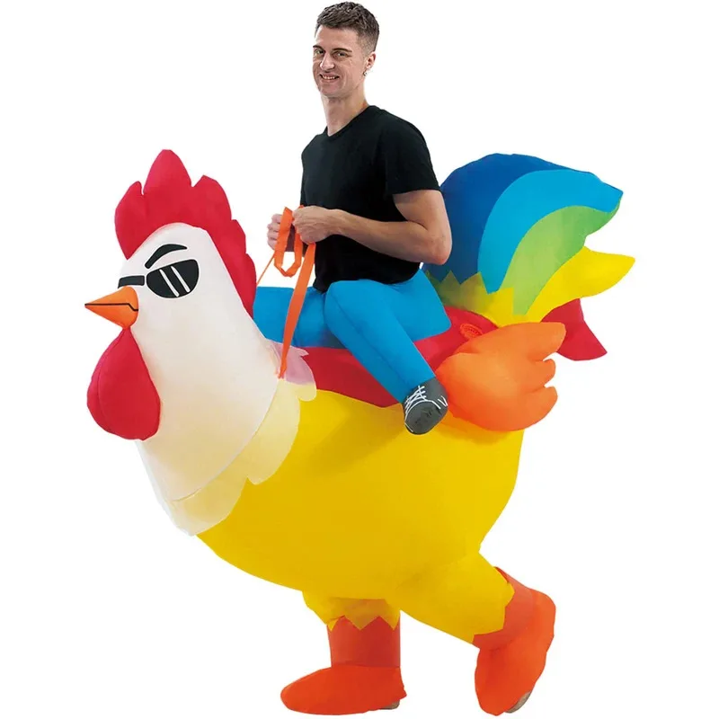zz04zz12Halloween Colorful Rooster Inflatable Holiday Party Cosplay Props Animal Performance Costume