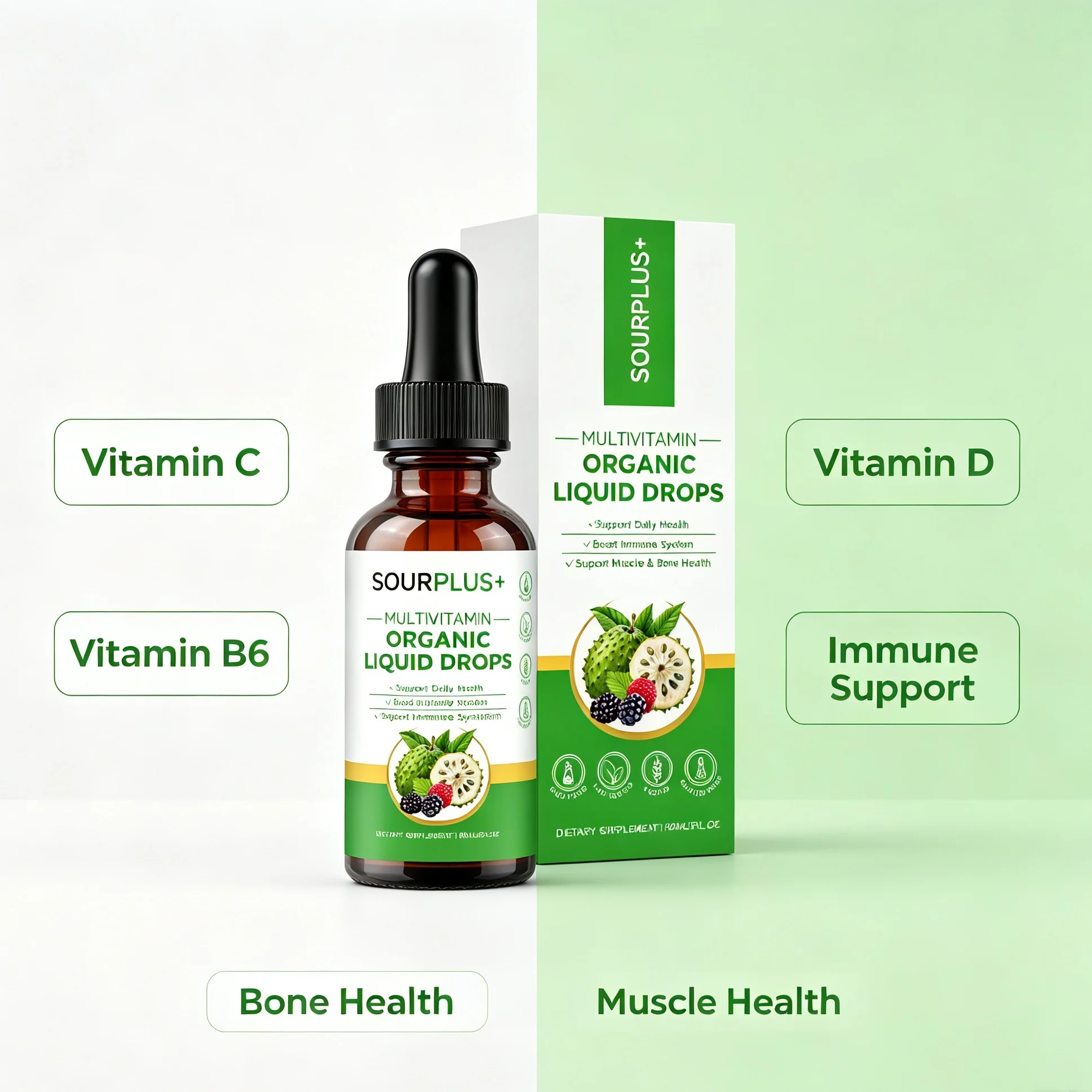 Natural Soursop Graviola Oral Liquid Drops Vitamin C B6 D Support Immune Health Bone Strength Muscle Wellness Dietary Supplement