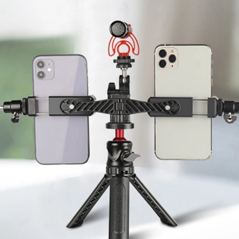 Clamp per telefono a doppio telefono regolabile con rotazione a 360 ° per studio e esterno Utilizzare il supporto per le Vlogger
