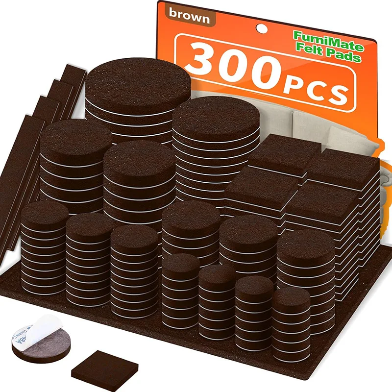 300PCS Value Pack Felt Chair Leg Pads Various Sizes Self Adhesive Furniture Protectors for Hardwood Floor