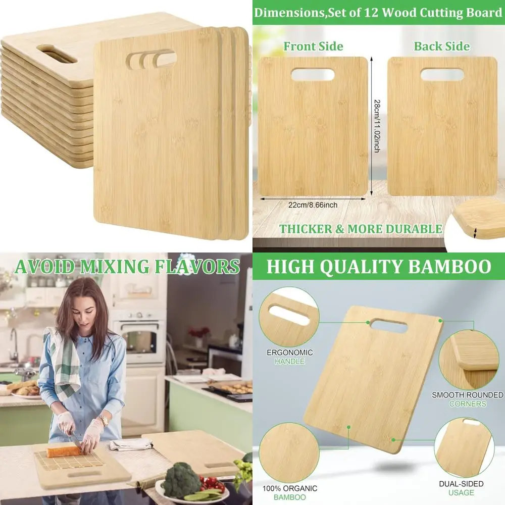 

Set of 12 Bamboo Chopping Boards with Handles - Thick Wood Kitchen Cutting Boards for Bulk Use