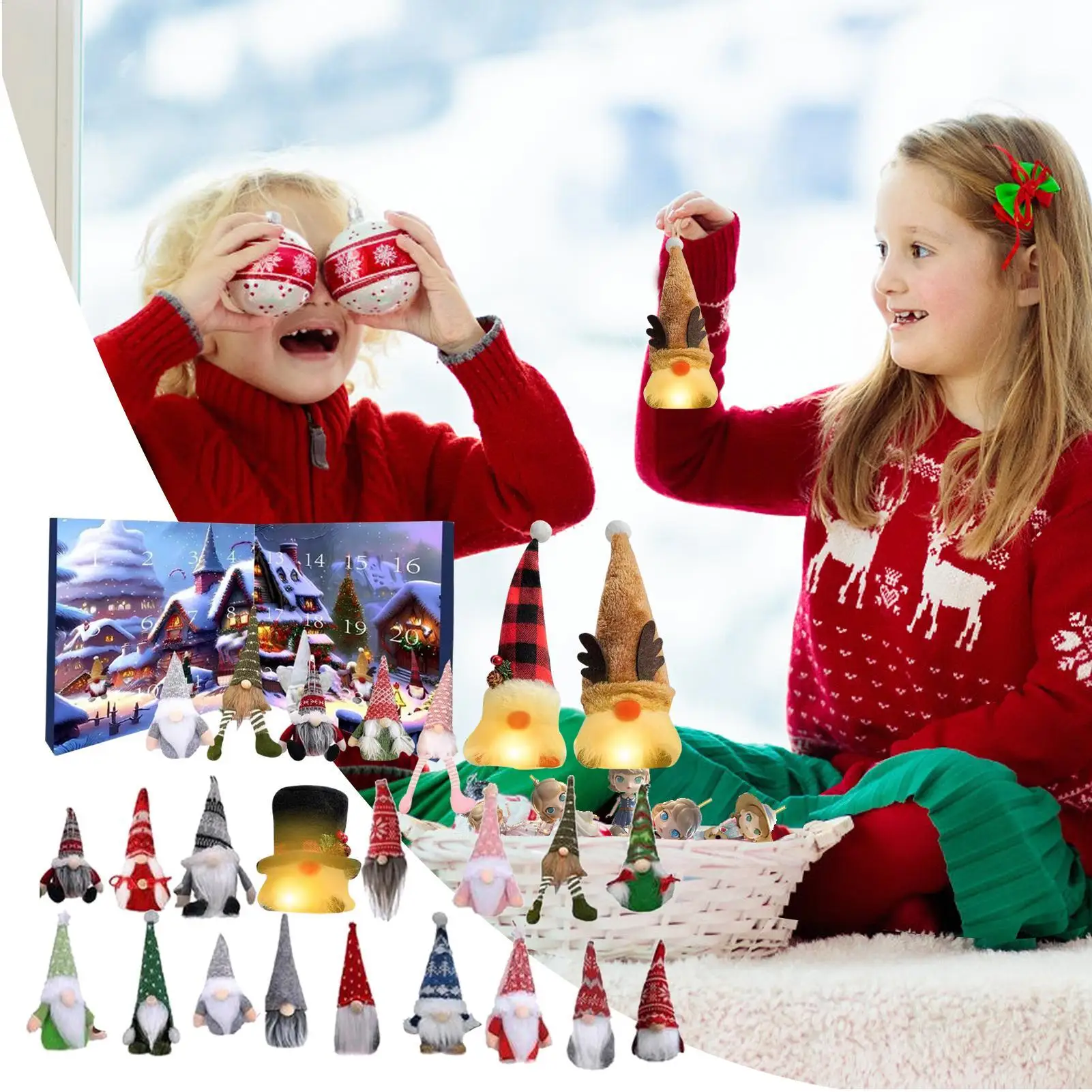 

Countdown Calendar Glowing 24 Days Countdown Gnome Set Festive Ornament Decor for Gathering Activities House Wall Party Home