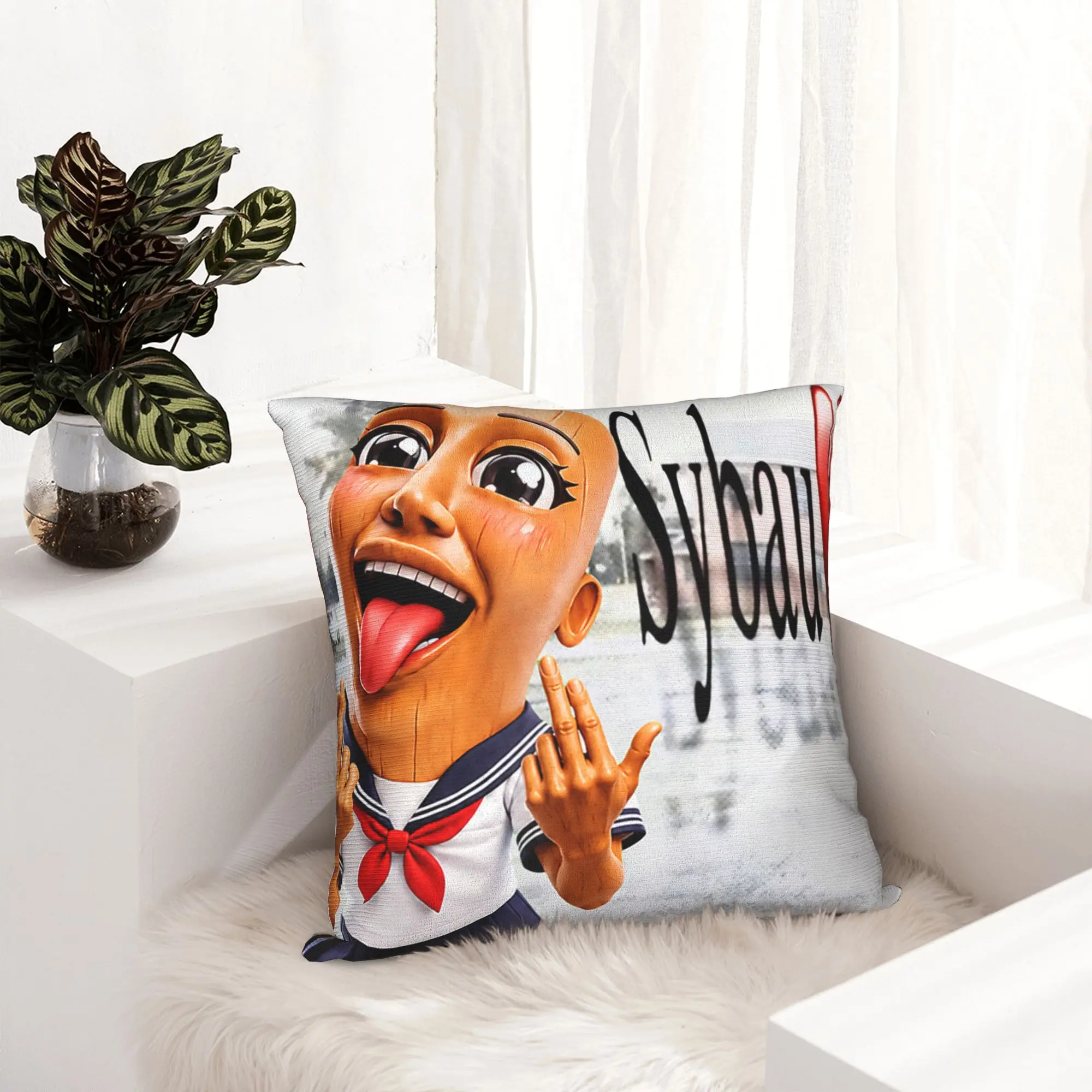Funny Tung Tung Tung Sahur Chan Brainrot Meme Pillowcase Double-sided Printing Cushion Cover Decorative Throw Pillow Case Cover