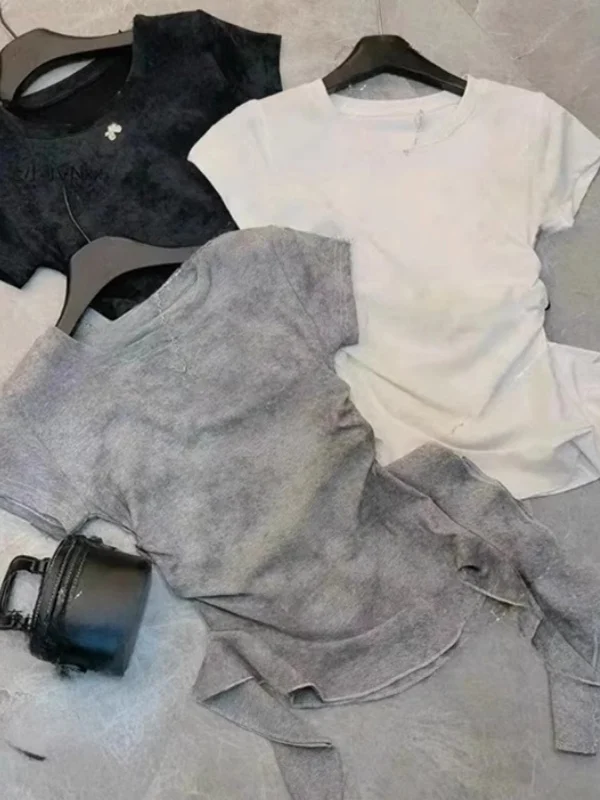 

Slim Fit ort Sve T-irt Women's Summer Design Sensation Asymmetric Top Korean Sle Commute Casual round Ne irt