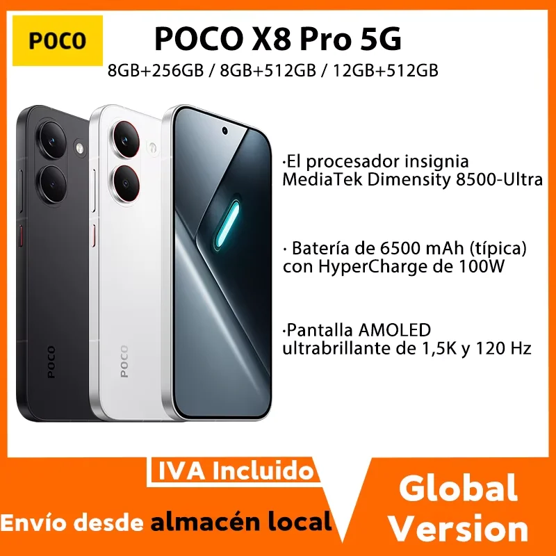 Global Version POCO X8 Pro Dimensity 8500-Ultra Processor Smartphone 6.59" 1.5K 120Hz Display 6500mAh(typ)  100W HyperCharge