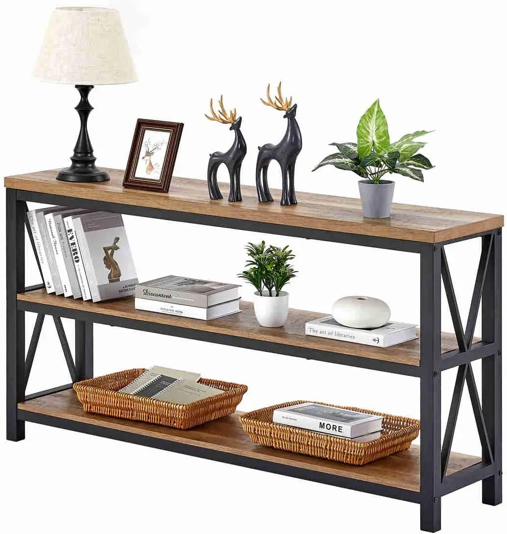 

Industrial Console Table for Entryway, Wood Sofa Table, Rustic Hallway Tables with 3-Tier Shelves for Living Room