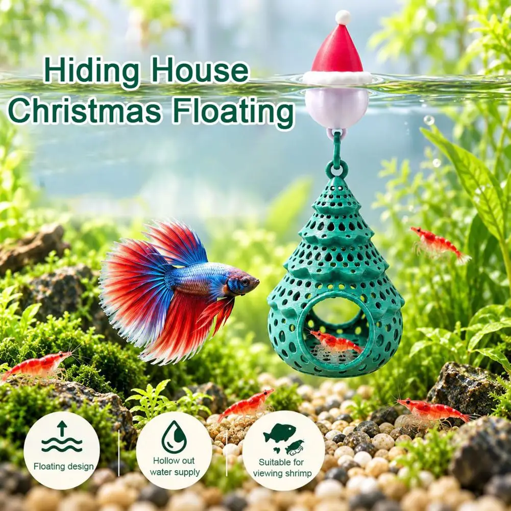 Floating Aquarium Decoration for Fish Suspended Fish Tank Landscaping Christmas Tree Aquarium Ornament with Santa for Holiday