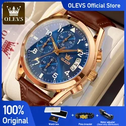 Olevs relógios masculinos de luxo à prova dwaterproof água luminosa quartzo relógio de pulso couro data esportes marca superior relógio masculino para homem relogio