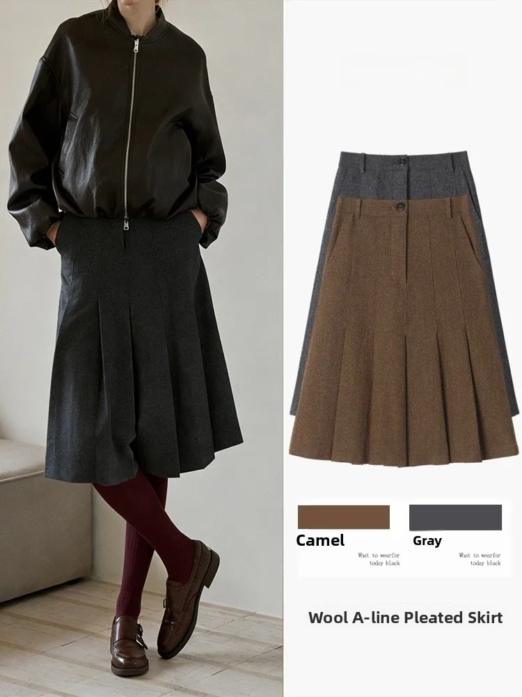 

Юбка трапециевидной формы с высокой талией, шерстяная клетчатая осенне-зимняя женская утягивающая юбка, повседневная юбка Ci Commute