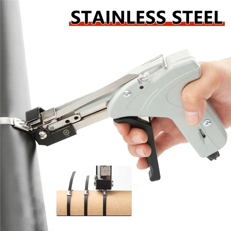 AC23-Professional Tie Kit Automatic Cable Tie Cutting Tool Adjustable Zip Tightening Force Stainless Steel