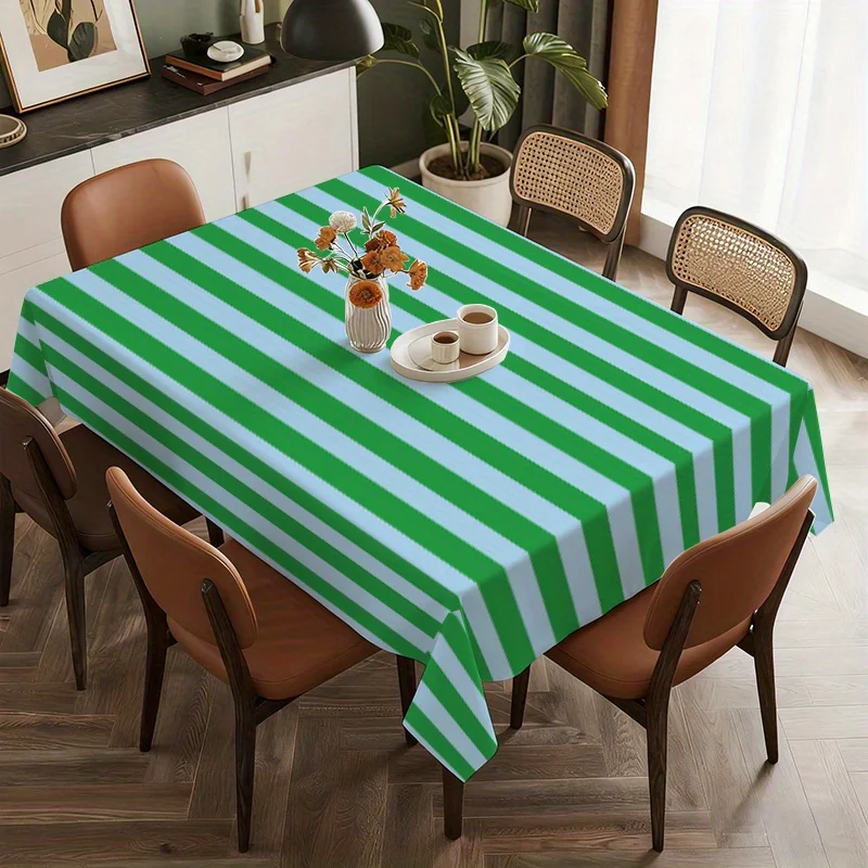 1pc Soft, Fashionable and Beautiful Blue-Green Striped Tablecloth, Machine Washable and Easy to Clean, Home Textilezyc