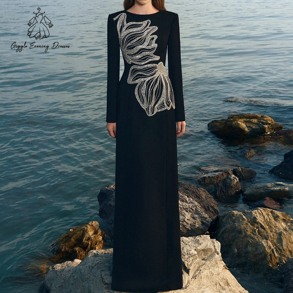 فساتين Giggle Fashion Designer Party Vestido للسيدات بأكمام طويلة وألماس فاخر مطرز بالكريستال طويل للسهرة حسب الطلب #1