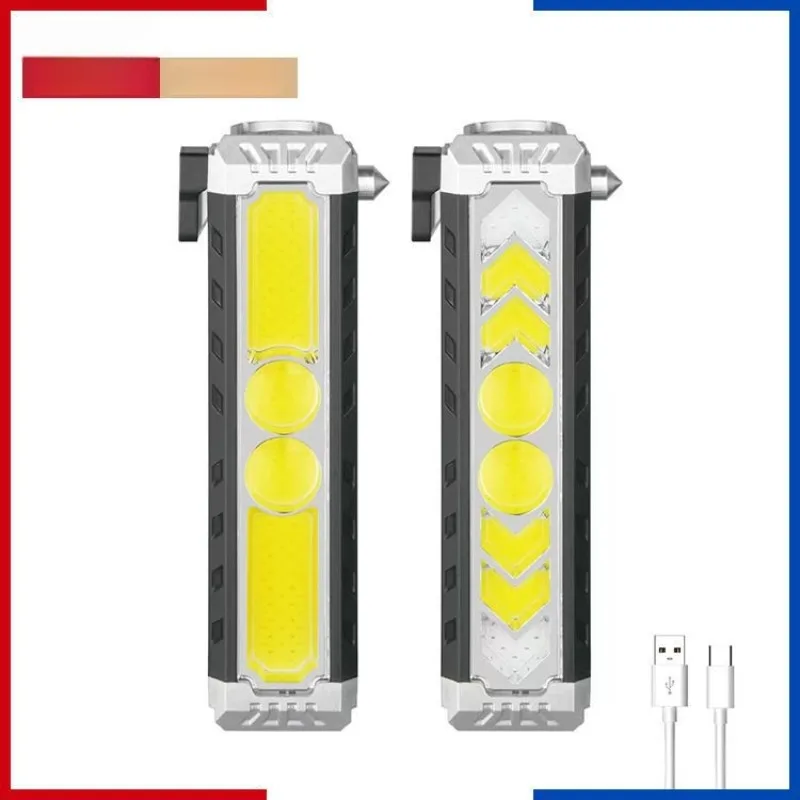 Nouvelle lampe de travail de réparation automobile multifonction COB-Super lumineuse, Rechargeable, Portable, marteau de sécurité, batterie longue